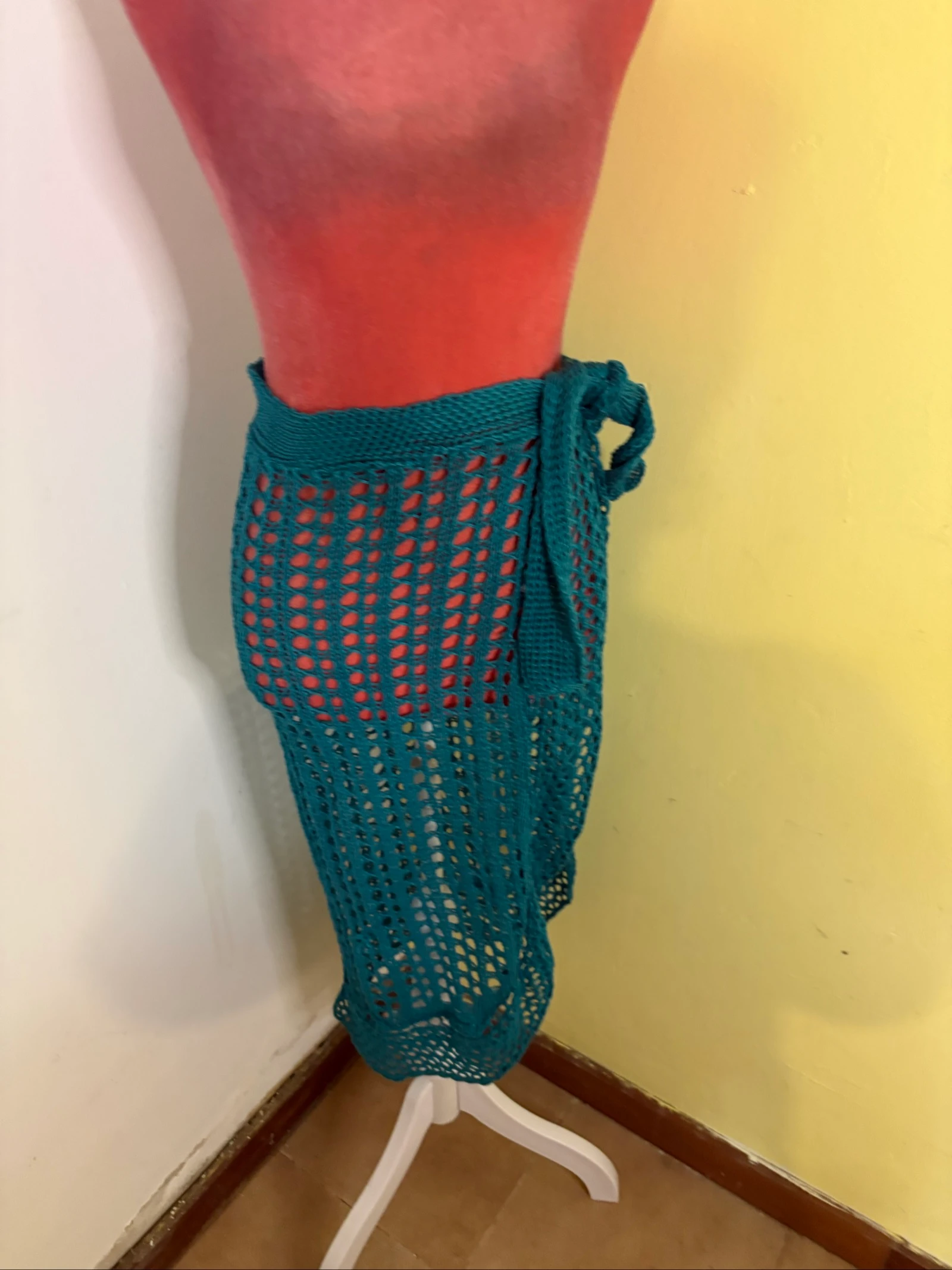 Long Crochet Skirts Openwork Teal Green - Pareo / Beach Cover Up – photo 3